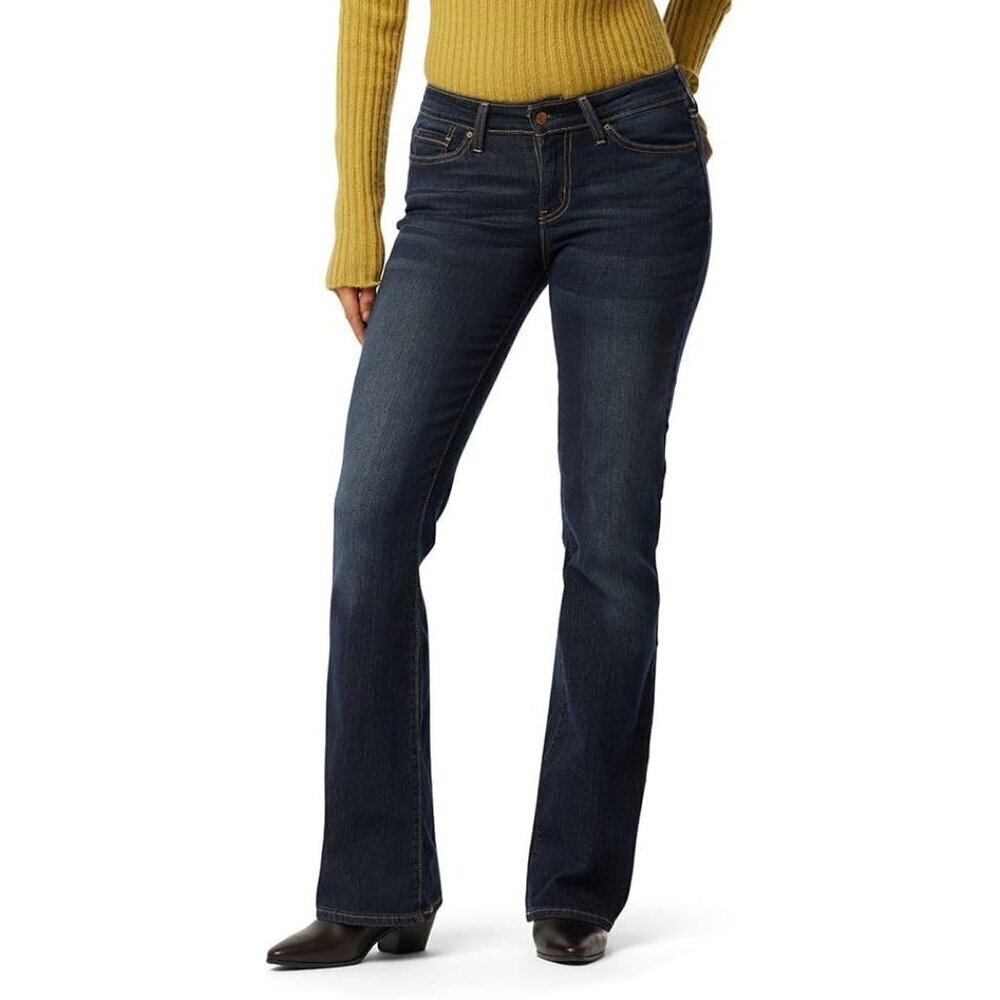 Women's Bootcut Jeans Stretch Denim Mid-Rise Size 24 Plus Slim Fit Tummy Panel